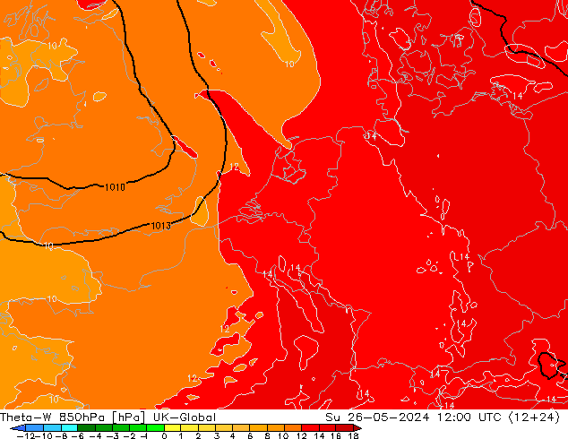 Theta-W 850hPa UK-Global dim 26.05.2024 12 UTC