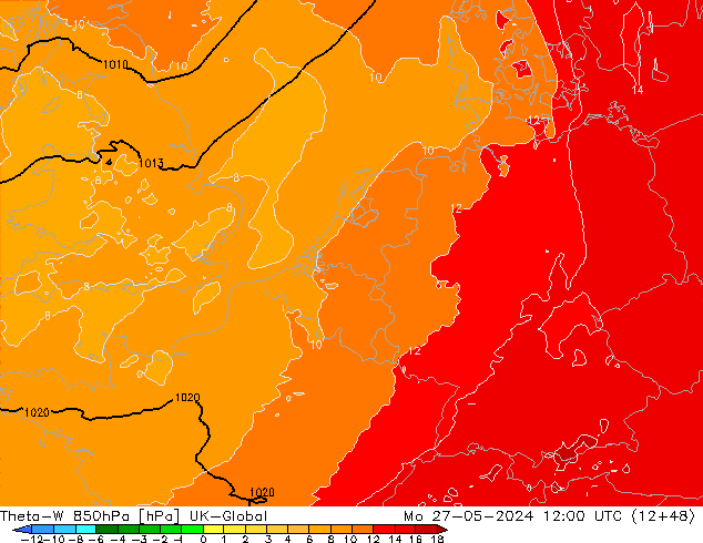 Theta-W 850hPa UK-Global Mo 27.05.2024 12 UTC