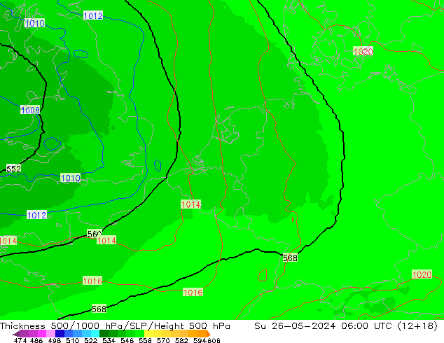 Thck 500-1000hPa UK-Global Su 26.05.2024 06 UTC