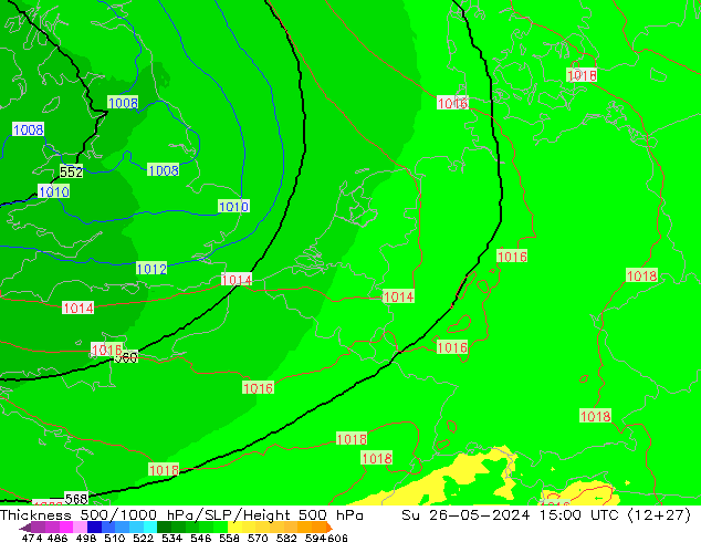 Thck 500-1000hPa UK-Global dom 26.05.2024 15 UTC