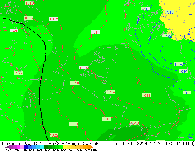 Dikte 500-1000hPa UK-Global za 01.06.2024 12 UTC