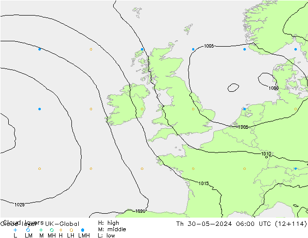 Cloud layer UK-Global Qui 30.05.2024 06 UTC