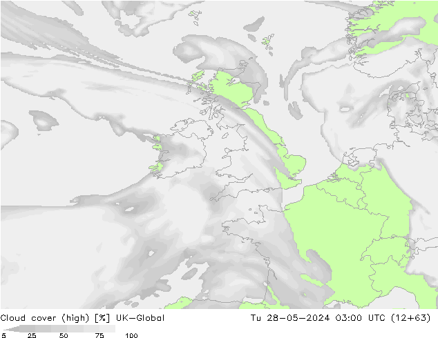 Cloud cover (high) UK-Global Tu 28.05.2024 03 UTC