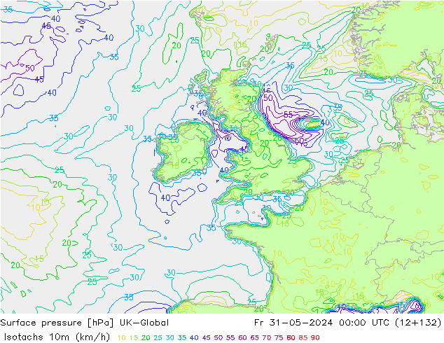 Isotachs (kph) UK-Global Fr 31.05.2024 00 UTC