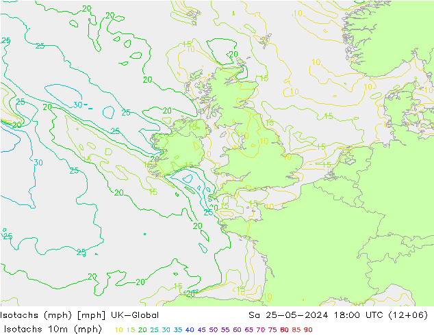 Isotachs (mph) UK-Global Sáb 25.05.2024 18 UTC
