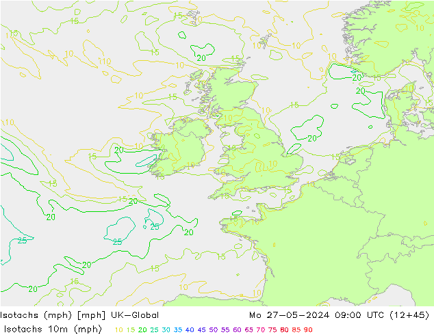 Isotachs (mph) UK-Global пн 27.05.2024 09 UTC