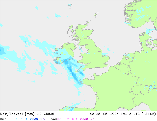 Rain/Snowfall UK-Global so. 25.05.2024 18 UTC