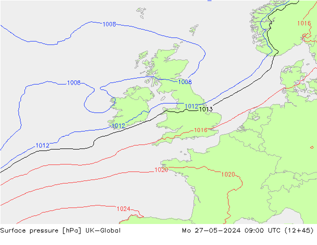 Surface pressure UK-Global Mo 27.05.2024 09 UTC