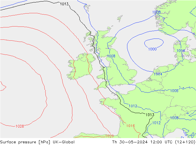 приземное давление UK-Global чт 30.05.2024 12 UTC