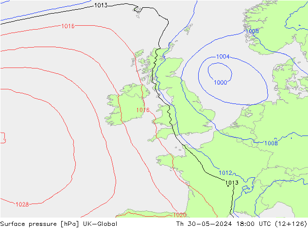 Surface pressure UK-Global Th 30.05.2024 18 UTC