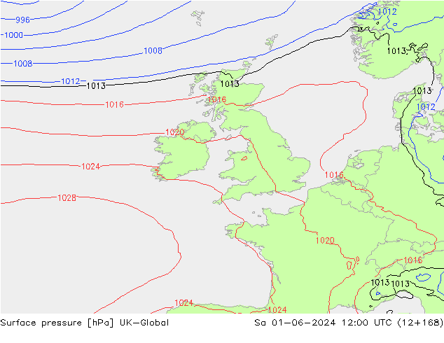 Atmosférický tlak UK-Global So 01.06.2024 12 UTC