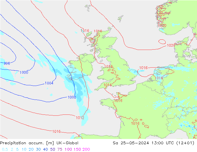 Totale neerslag UK-Global za 25.05.2024 13 UTC
