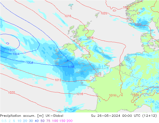 Precipitation accum. UK-Global Su 26.05.2024 00 UTC