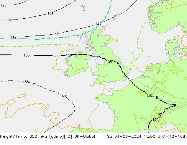 Geop./Temp. 850 hPa UK-Global sáb 01.06.2024 12 UTC