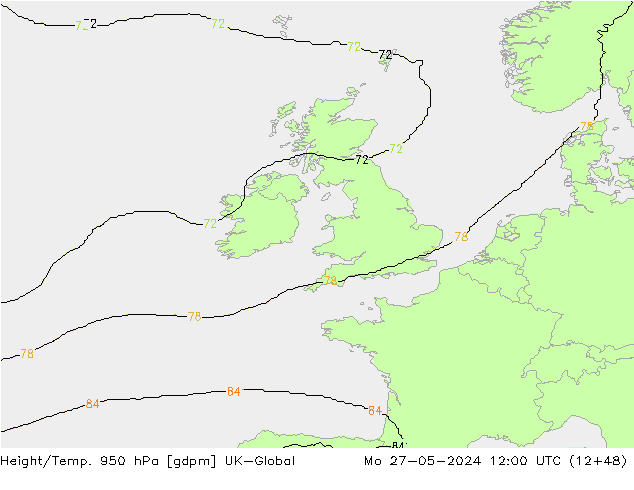 Géop./Temp. 950 hPa UK-Global lun 27.05.2024 12 UTC