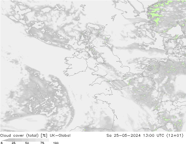 Cloud cover (total) UK-Global Sa 25.05.2024 13 UTC