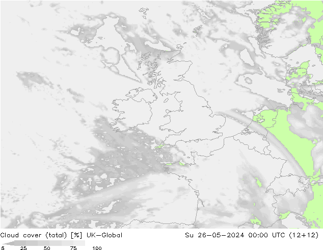 Nubes (total) UK-Global dom 26.05.2024 00 UTC