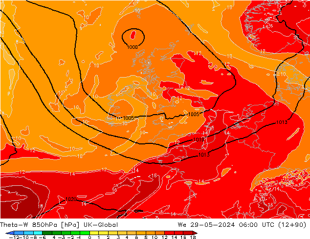 Theta-W 850hPa UK-Global Qua 29.05.2024 06 UTC