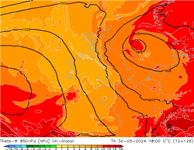 Theta-W 850hPa UK-Global gio 30.05.2024 18 UTC