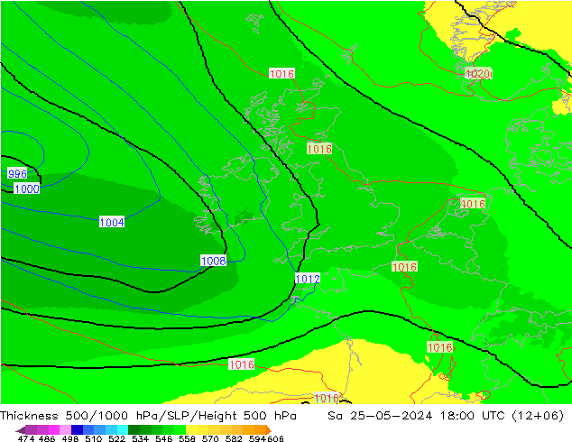 Thck 500-1000hPa UK-Global so. 25.05.2024 18 UTC