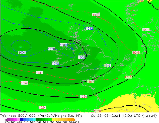 Thck 500-1000hPa UK-Global nie. 26.05.2024 12 UTC