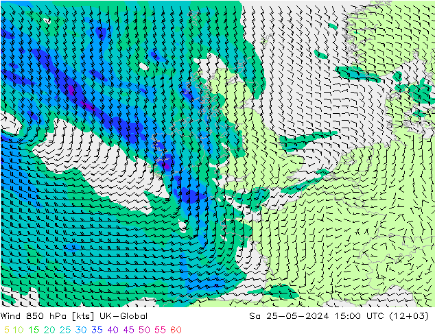 Wind 850 hPa UK-Global za 25.05.2024 15 UTC