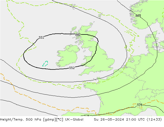 Height/Temp. 500 гПа UK-Global Вс 26.05.2024 21 UTC