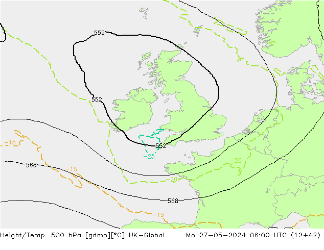 Height/Temp. 500 гПа UK-Global пн 27.05.2024 06 UTC