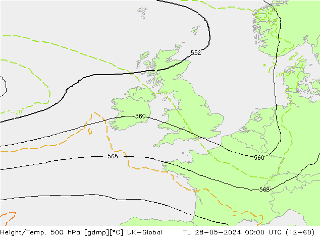 Height/Temp. 500 hPa UK-Global Tu 28.05.2024 00 UTC