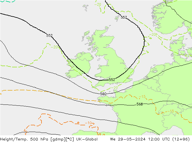 Height/Temp. 500 hPa UK-Global  29.05.2024 12 UTC