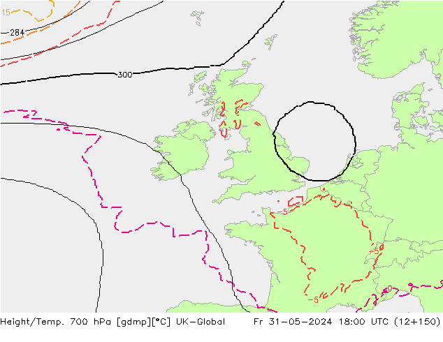 Height/Temp. 700 hPa UK-Global ven 31.05.2024 18 UTC