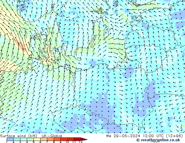 Bodenwind (bft) UK-Global Mi 29.05.2024 12 UTC