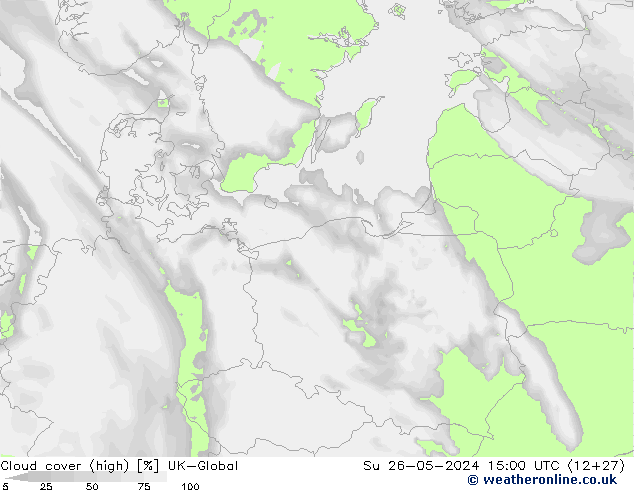 Cloud cover (high) UK-Global Su 26.05.2024 15 UTC