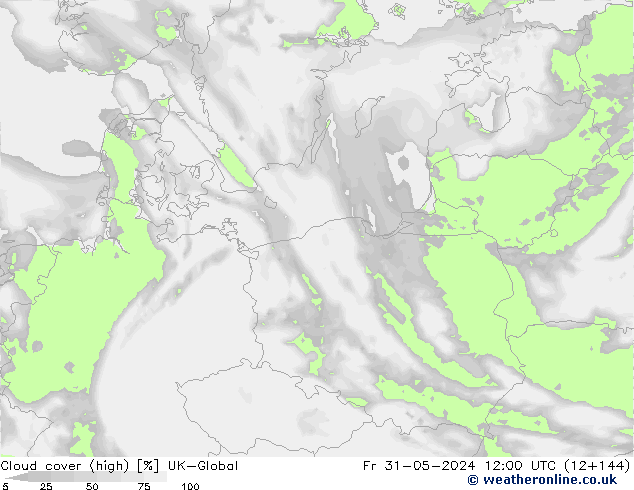 Cloud cover (high) UK-Global Fr 31.05.2024 12 UTC