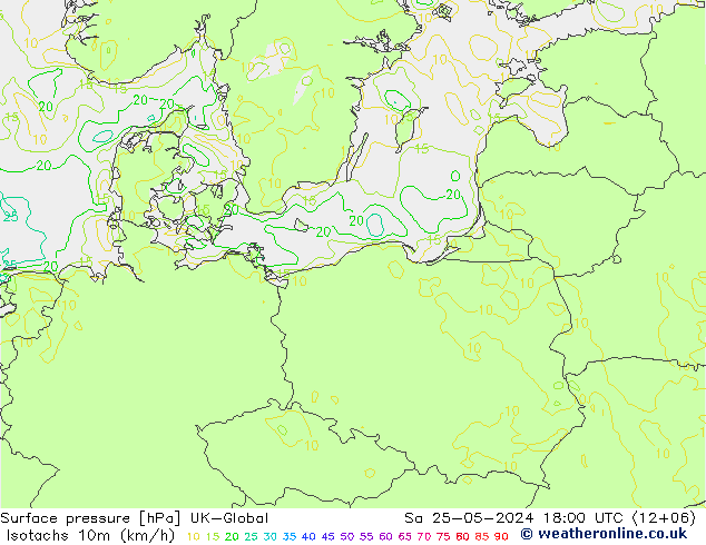 Isotachen (km/h) UK-Global Sa 25.05.2024 18 UTC