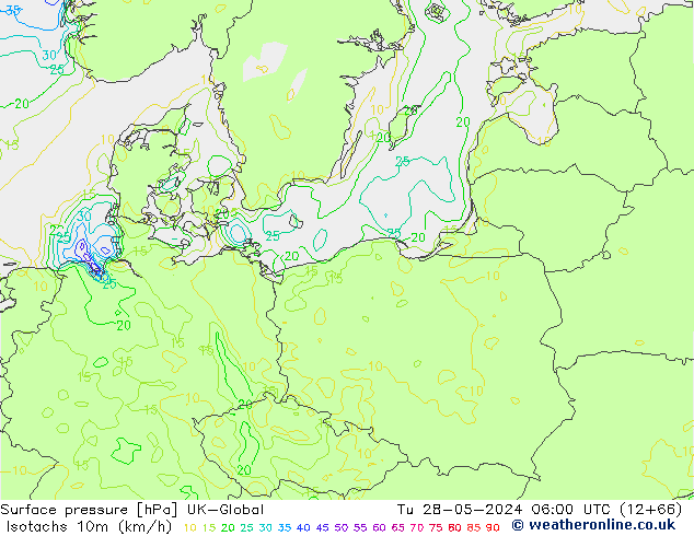 Eşrüzgar Hızları (km/sa) UK-Global Sa 28.05.2024 06 UTC