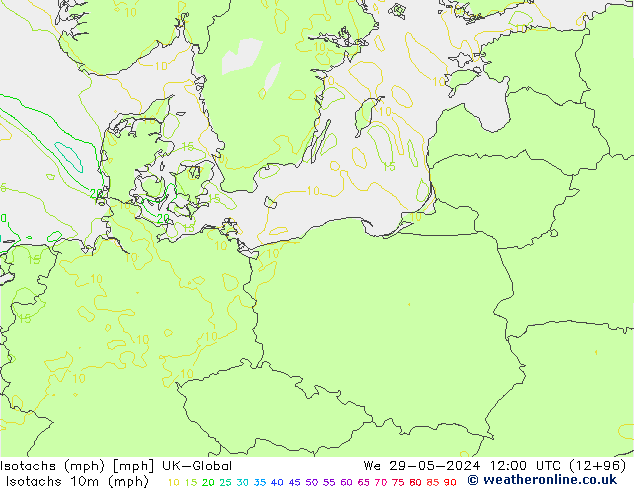 Isotachen (mph) UK-Global Mi 29.05.2024 12 UTC