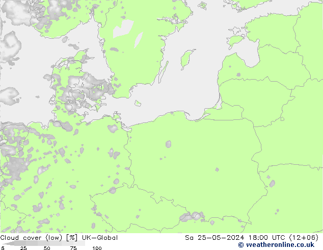 Bewolking (Laag) UK-Global za 25.05.2024 18 UTC