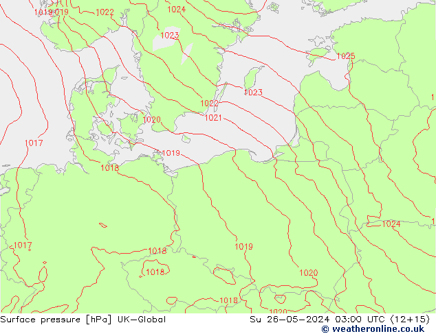 Atmosférický tlak UK-Global Ne 26.05.2024 03 UTC