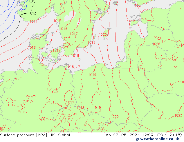 Surface pressure UK-Global Mo 27.05.2024 12 UTC