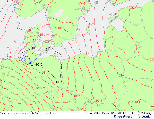 Surface pressure UK-Global Tu 28.05.2024 06 UTC