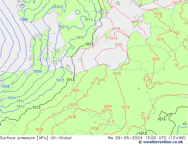 Surface pressure UK-Global We 29.05.2024 12 UTC