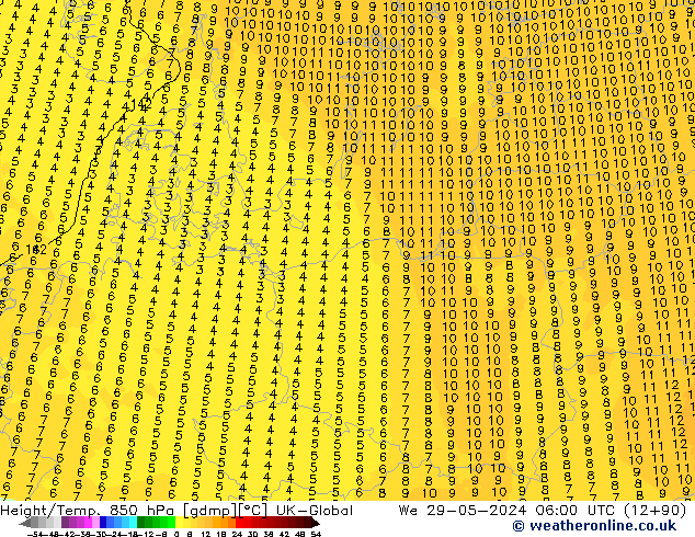 Yükseklik/Sıc. 850 hPa UK-Global Çar 29.05.2024 06 UTC