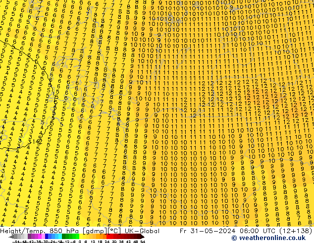 Yükseklik/Sıc. 850 hPa UK-Global Cu 31.05.2024 06 UTC