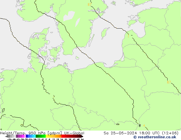 Height/Temp. 950 hPa UK-Global Sa 25.05.2024 18 UTC