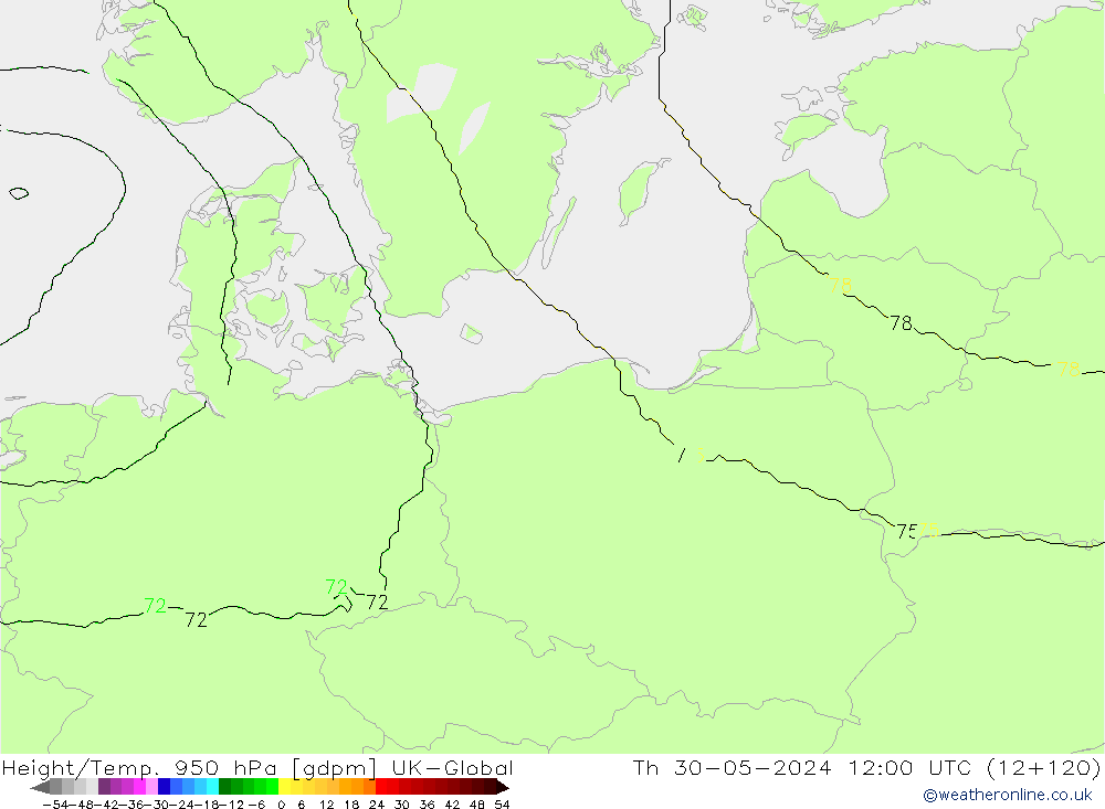 Yükseklik/Sıc. 950 hPa UK-Global Per 30.05.2024 12 UTC