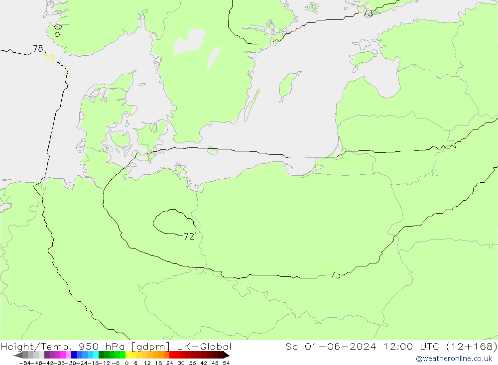 Height/Temp. 950 hPa UK-Global Sa 01.06.2024 12 UTC