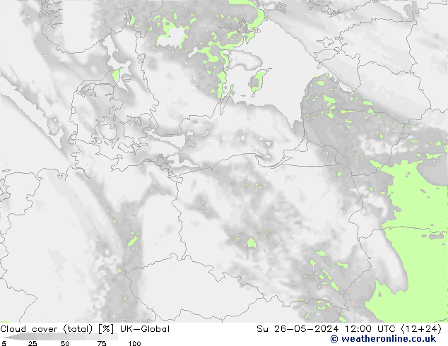 Nubes (total) UK-Global dom 26.05.2024 12 UTC