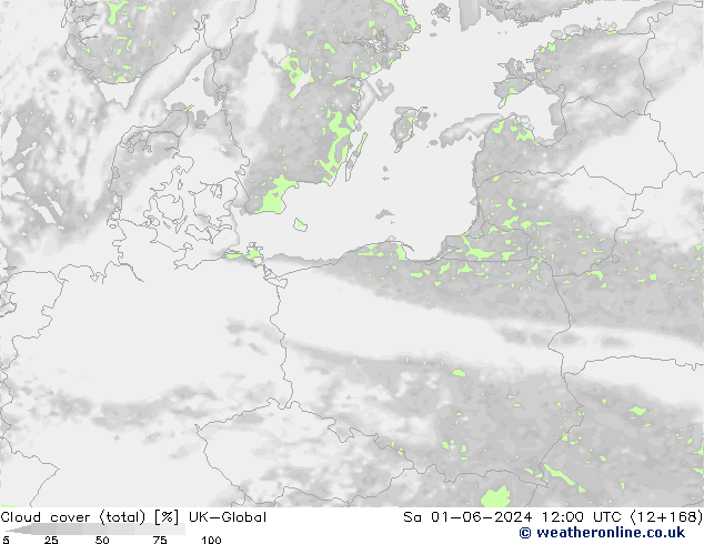 Cloud cover (total) UK-Global So 01.06.2024 12 UTC