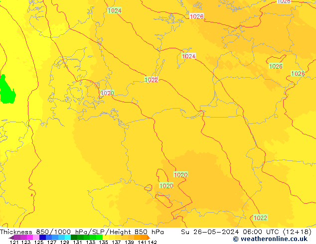 Thck 850-1000 hPa UK-Global Su 26.05.2024 06 UTC